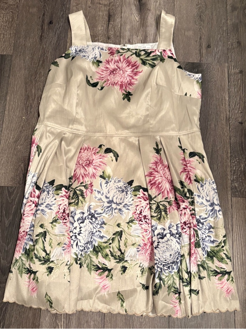 Taffeta Floral Pleated Dress with Pink & Blue Blooms